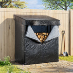 Firewood Rack With Rain Cover Outdoor Galvanised Steel Storage | Medium | Black