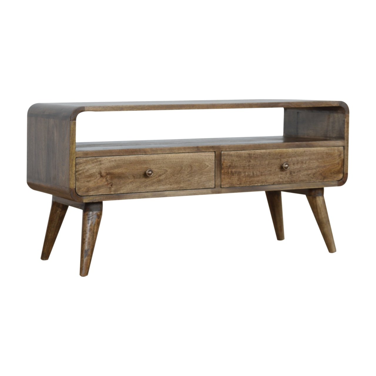 Solid Wood Curved Grey Washed Media Unit