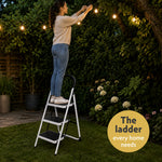 Step Ladder Premium Heavy-duty Steel Folding Step Stool 150kg Capacity | 3 Step | White