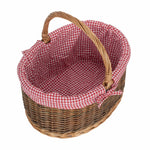 Red Checked Lined Country Oval Wicker Shopping Basket | Small