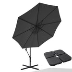 3 M Banana Patio Umbrella Cantilever Garden Parasol With Solar-powered 32 Led Lights, Crank For Opening Closing With Cross Base & Large Fillable Base | One Size | Dark Grey
