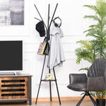 180cm Free Standing Coat Rack Metal Shelf Holder Stand | One Size | Black