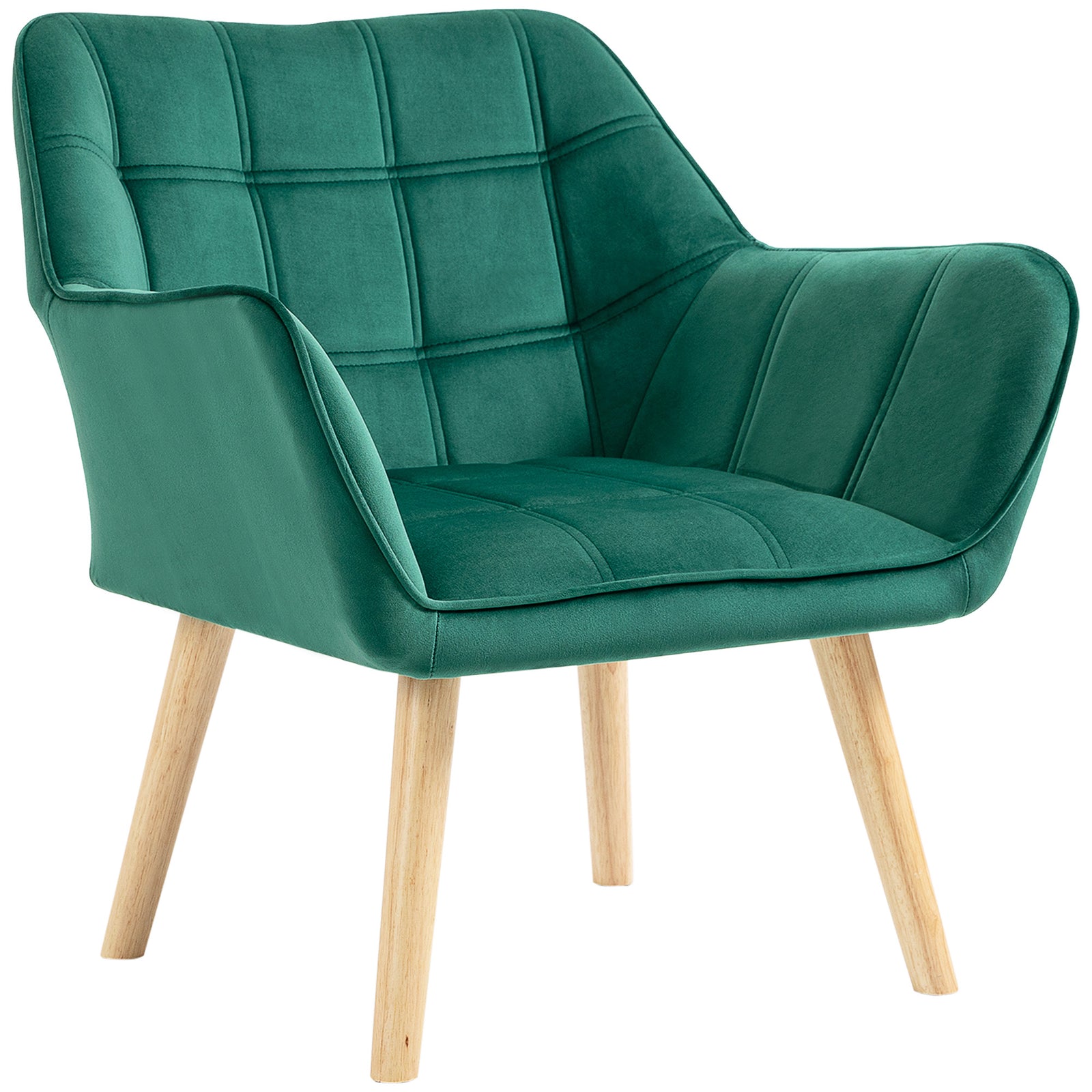 Velvet-feel Accent Chair With Arms Slanted Back Wood Legs | One Size | Green