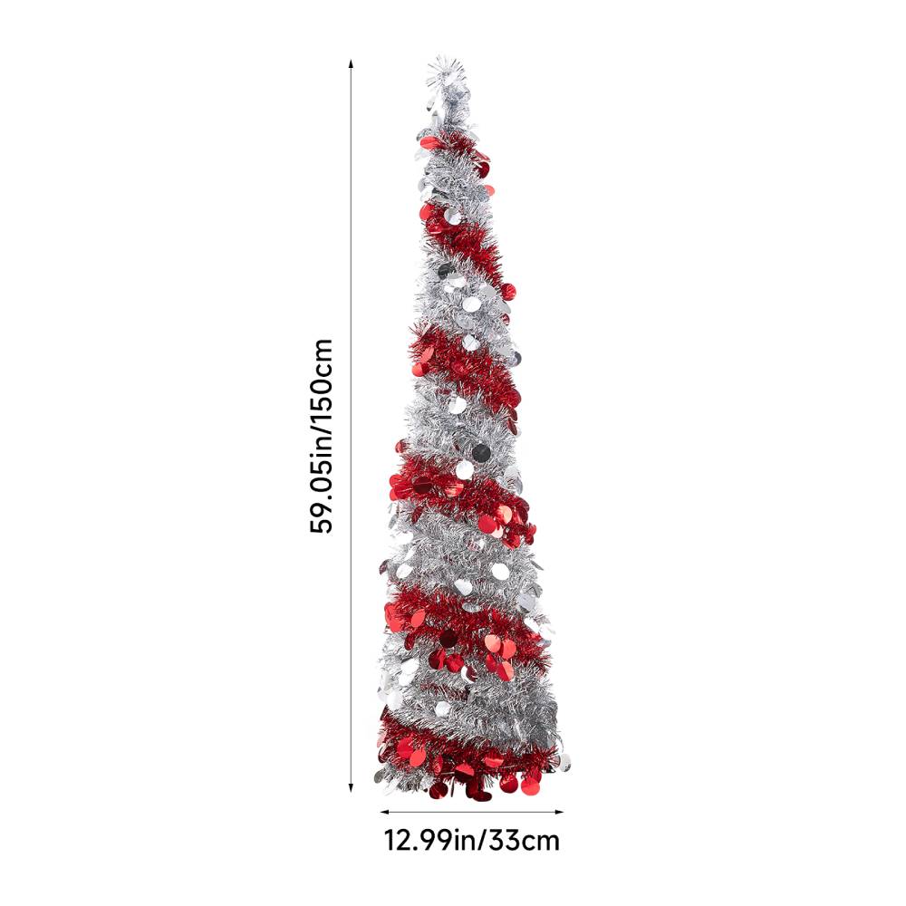 5ft Decorative Pop-up Artificial Tinsel Christmas Trees,red & White