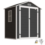 Garden Shed 6'x4.5' Plastic Tool Storage House W/ Lockable Double Doors | Black