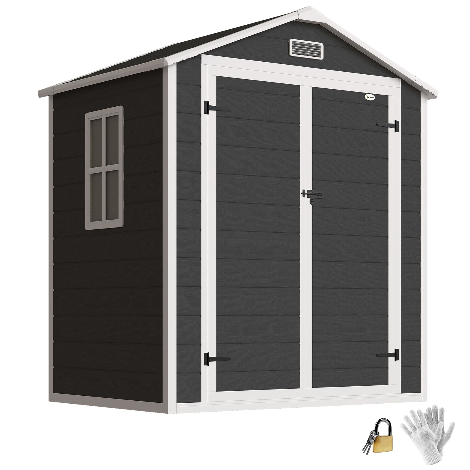 Garden Shed 6'x4.5' Plastic Tool Storage House W/ Lockable Double Doors | Black