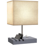 Table Lamp With 3 Slots, Bedside Lamp With Solid Wood Base | Grey