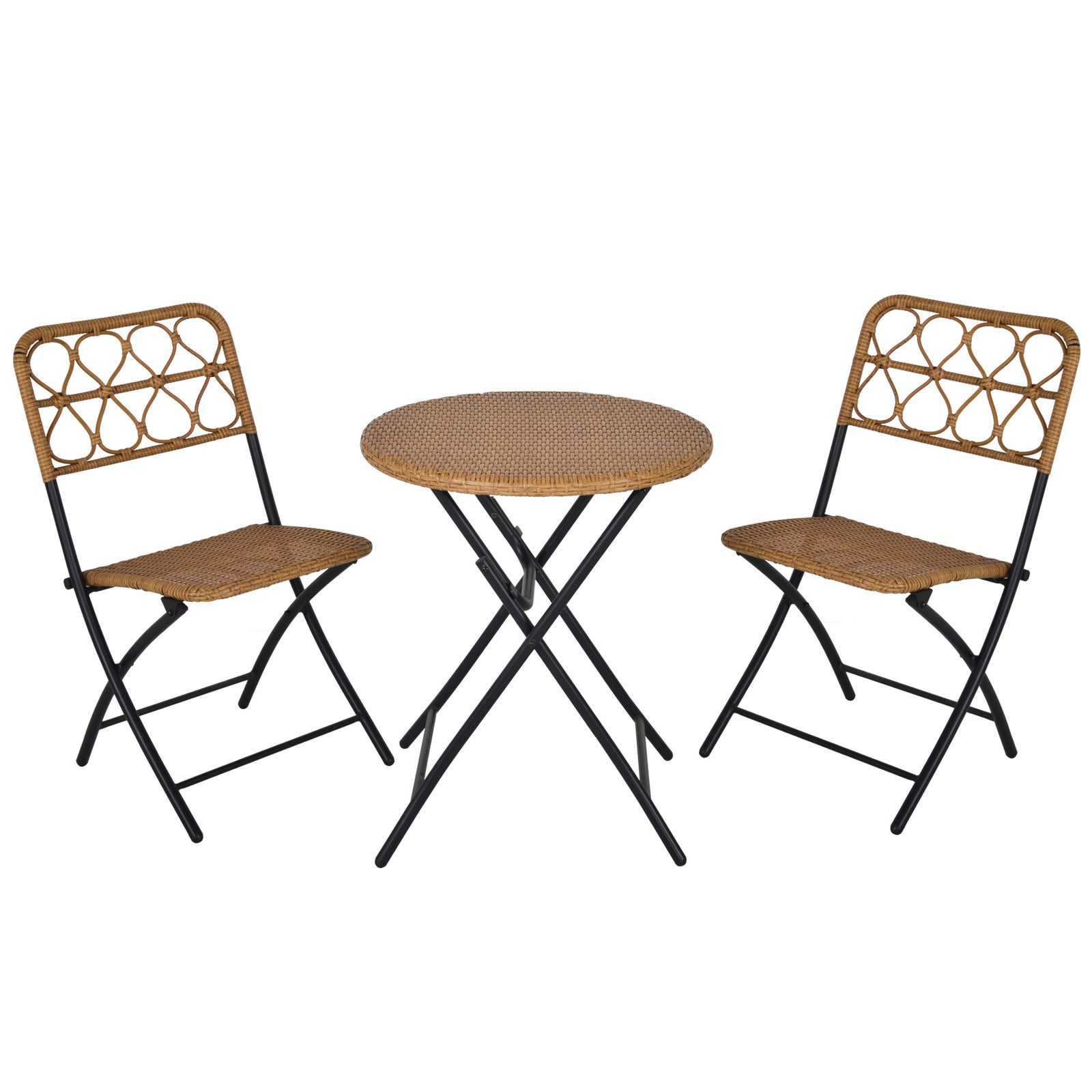 3 Pcs Folding Rattan Wicker Bistro Set, Coffee Table Set | Natura