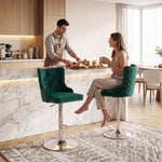 HOMCOM Bar Stools Set Of 2, Swivel Velvet Barstools With Footrest, Green