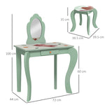 Kids Dressing Table With Mirror, Stool, Drawer, Girls Vanity Table | Green