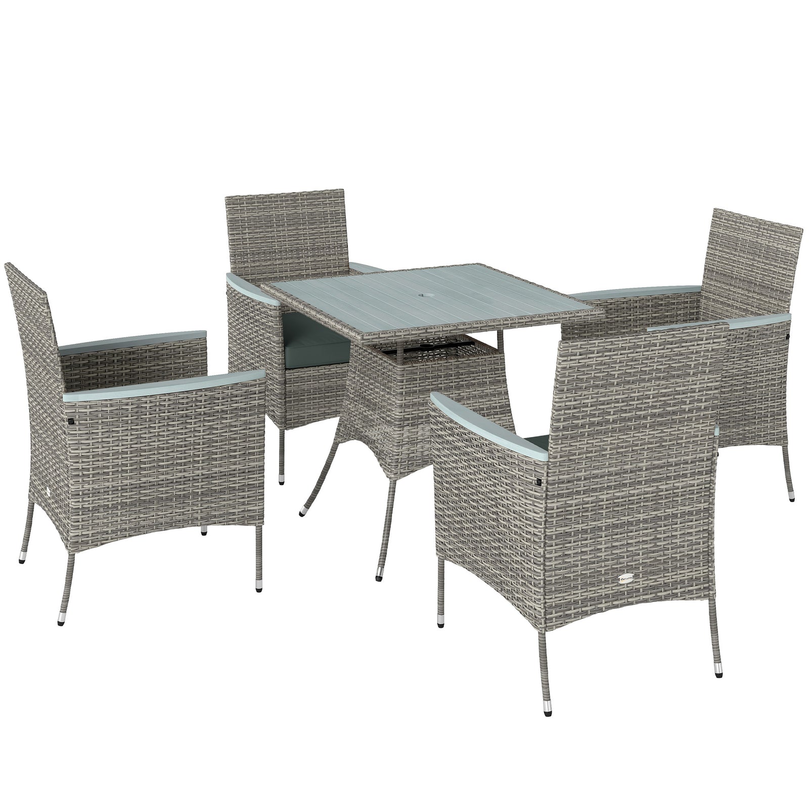 Rattan Dining Set, 4 Seater With 50mm Parasol Hole | Gray