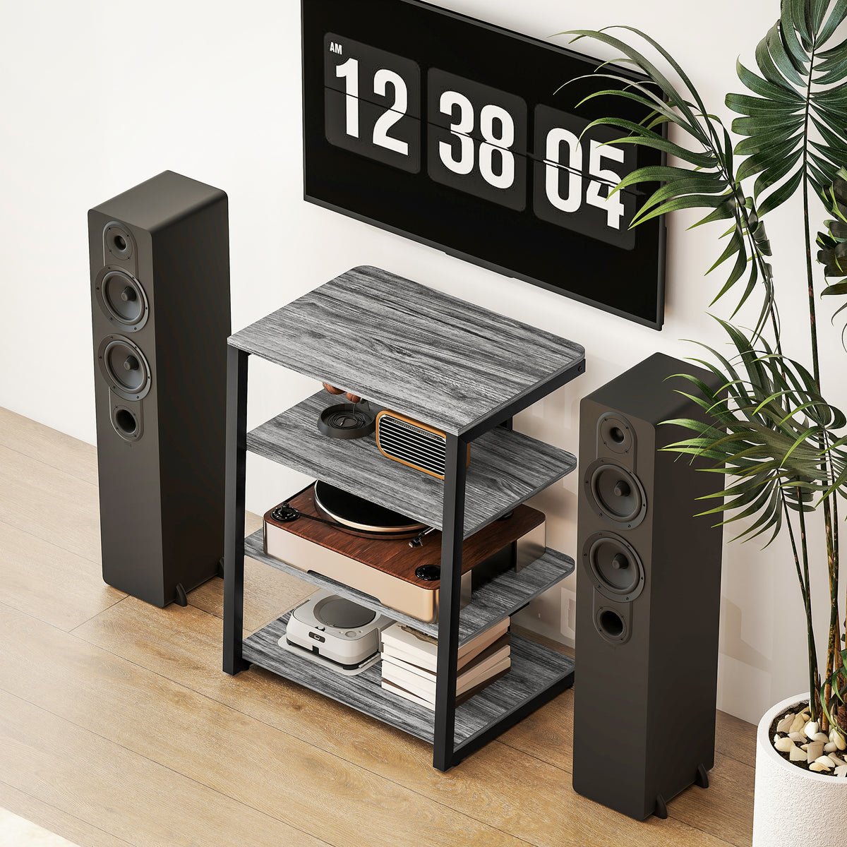 Hifi Rack Stand W/ 4-tier Record Player Stand | Dark Grey