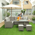5 Pcs Rattan Corner Dining Set W/ Fire Pit Table