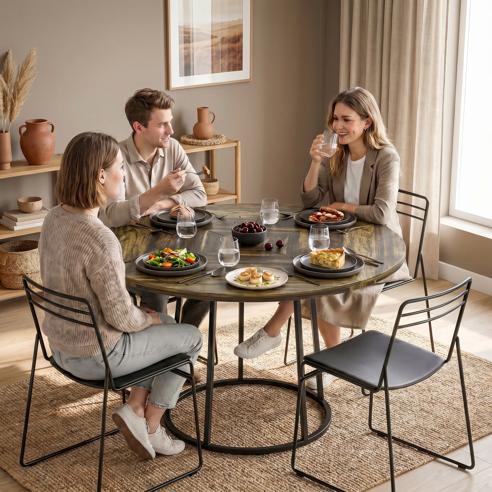 Round Dining Table For 4-6 Space Saving 120 Cm | Rustic Brown