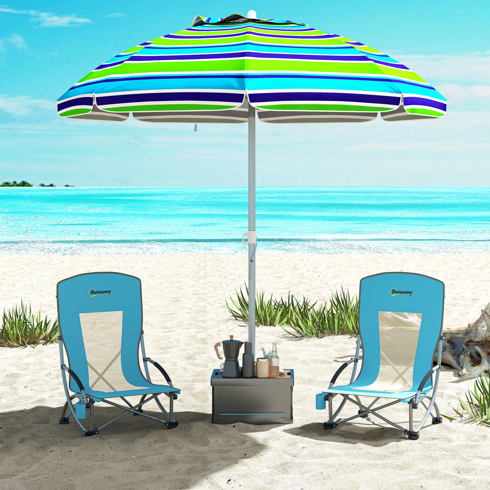 Set Of 2 Folding Beach Chair, Camping Chair With Carry Bag | Blue