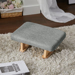 Linen Upholstered Footstool With Wooden Legs | Grey