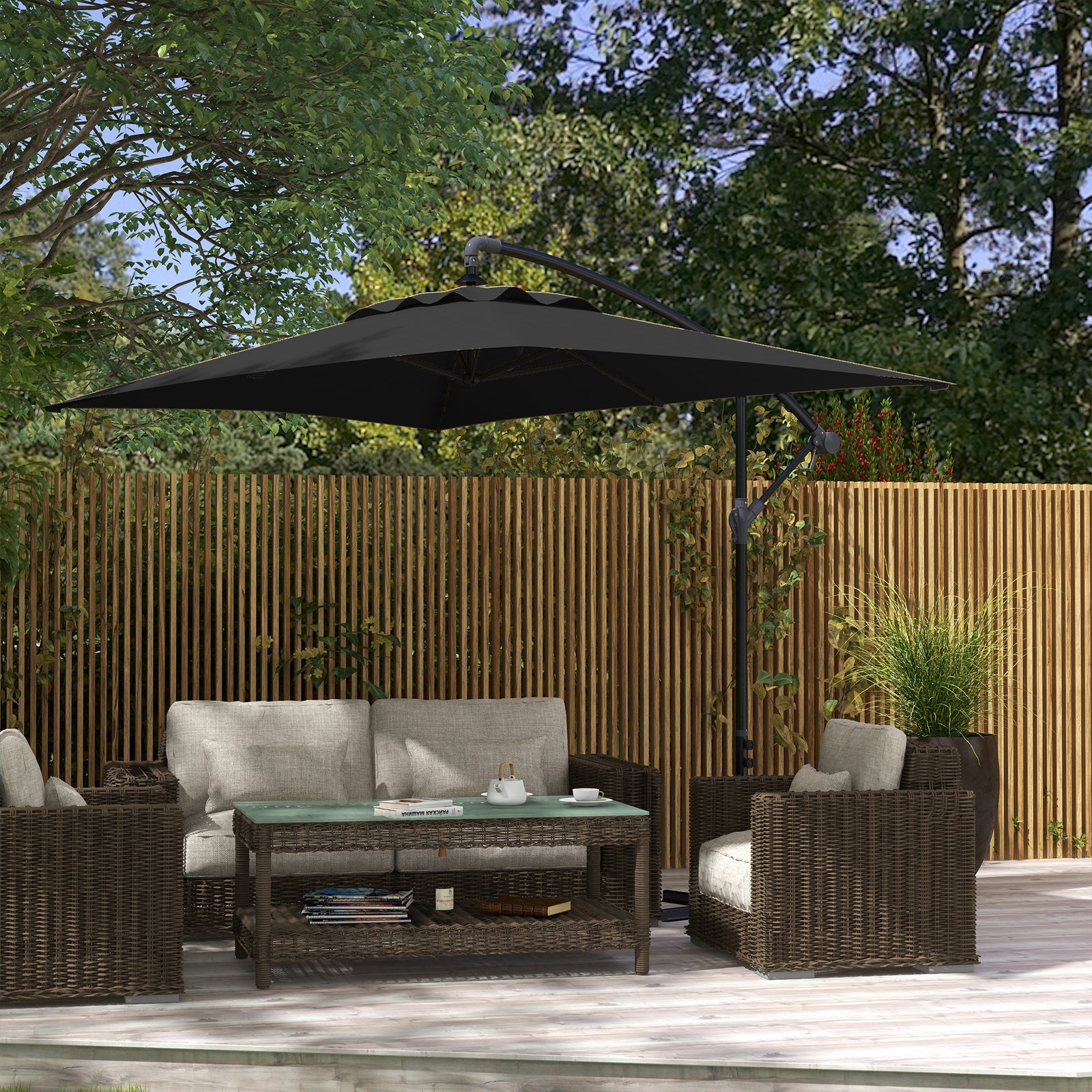 3m Cantilever Banana Parasol W/ Cross Base | Black