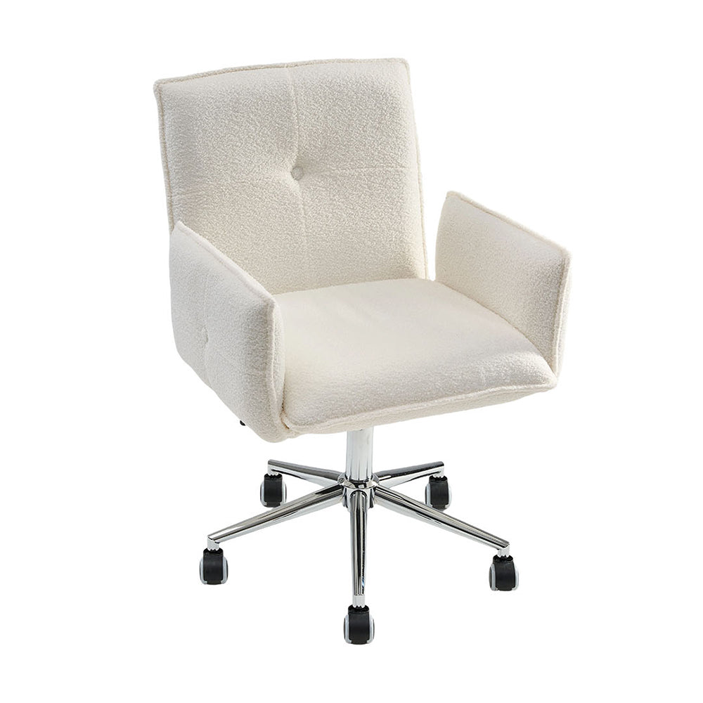Beige Teddy Fleece Office Chair With 360° Swivel, Adjustable Height Gas Lift