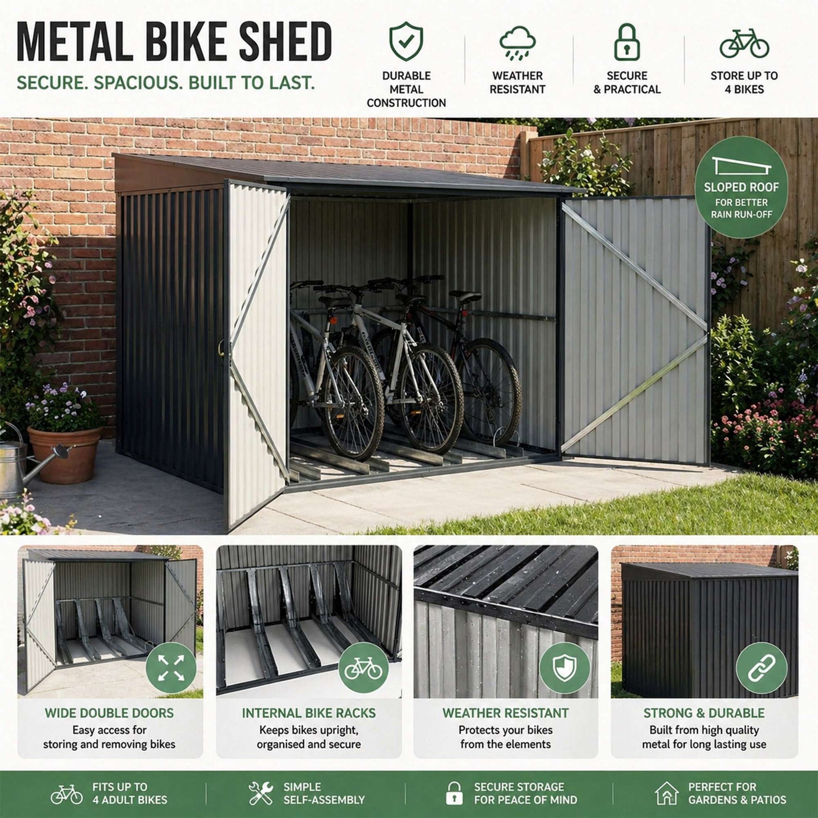 Outdoor Metal Garden Bike Storage Shed Bicycle Storage For Up To 4 Bikes