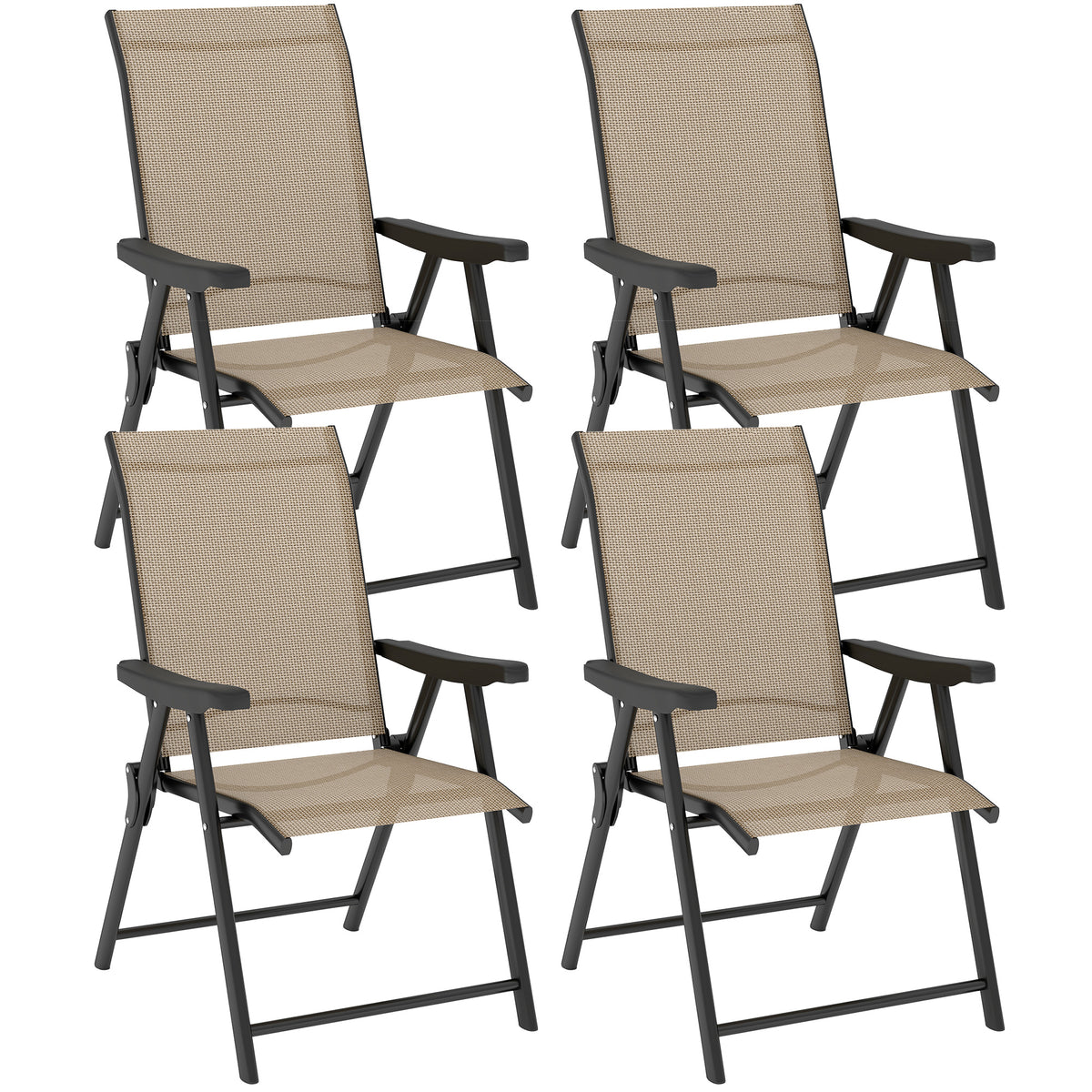 Folding Chair W/ Breathable Mesh Fabric Seat | Set of 4 | Brown