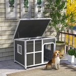 Pawhut Wooden Dog Kennel Outdoor W/ Openable Top | Gray