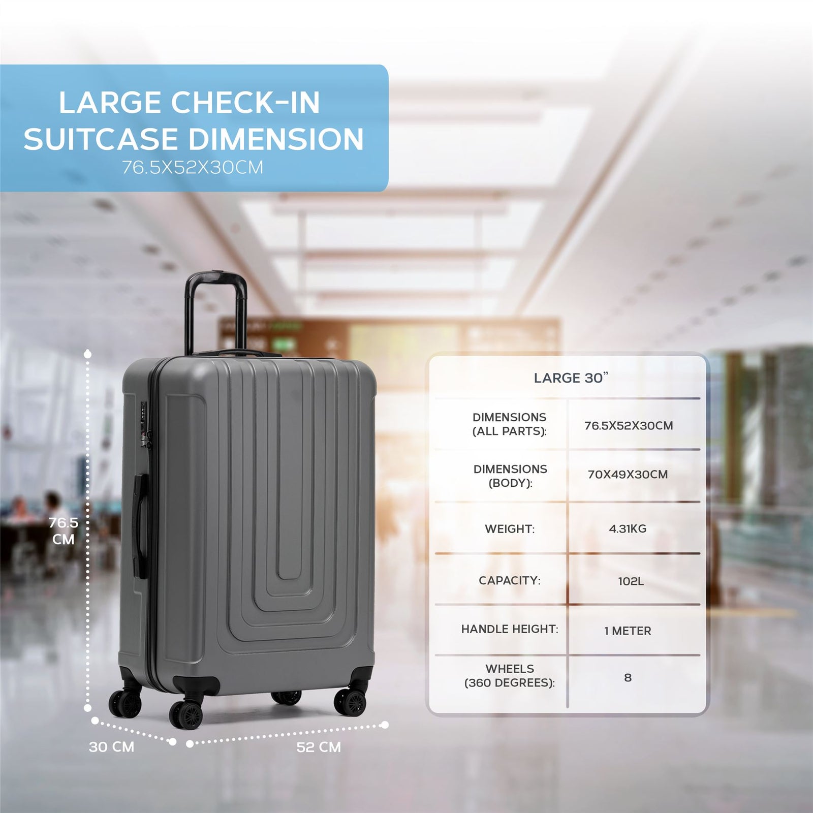 Large 30" Hard Shell Check In Suitcase 8 Spinner Wheels Hold Luggage | Large | Anthracite