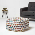 HOMESCAPES Cream Chindi Design Bean Filled Pouffe Large 60 X 60 X 30 Cm