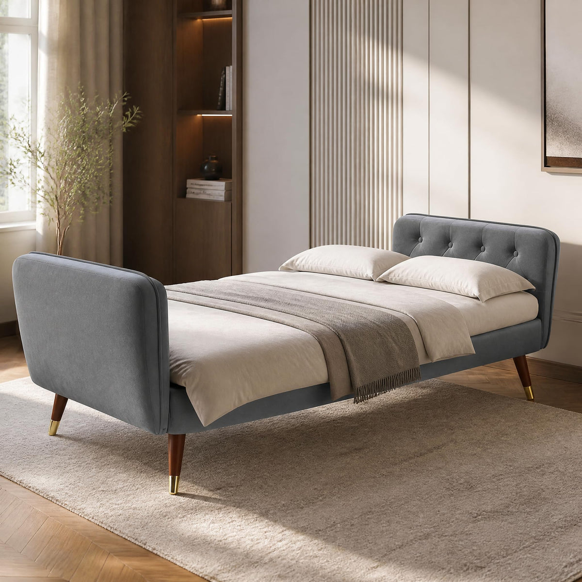 Victoria Velvet Sofa Bed 3 Seater | Light Grey