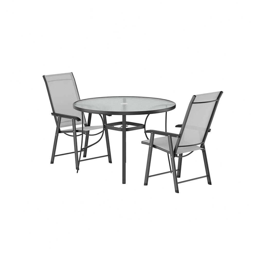 3 Pieces Garden Dining Set Tempered Glass Outdoor Coffee Table And Chairs