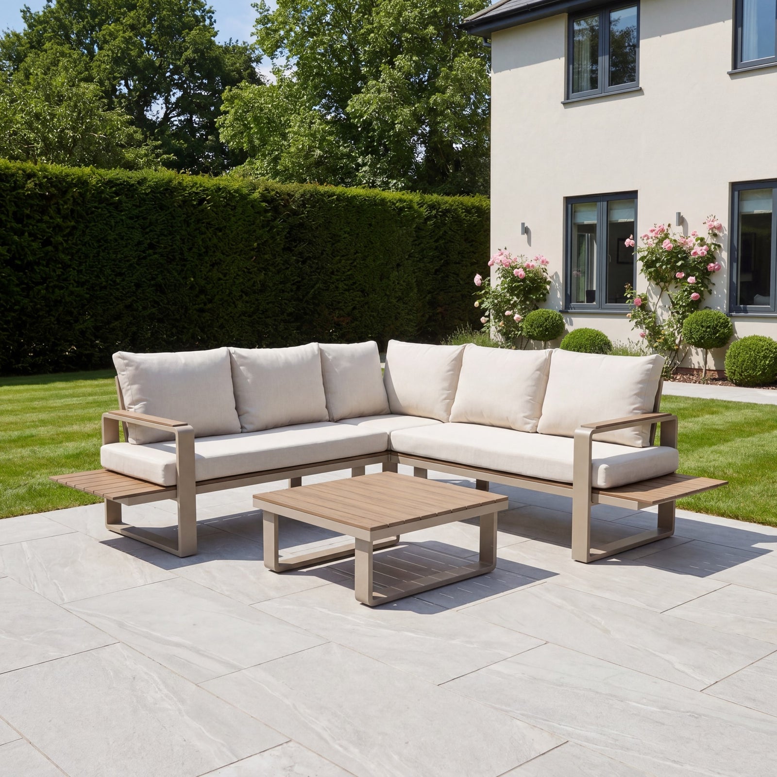Linden Outdoor Corner Lounge Set And Table | Cream & Beige