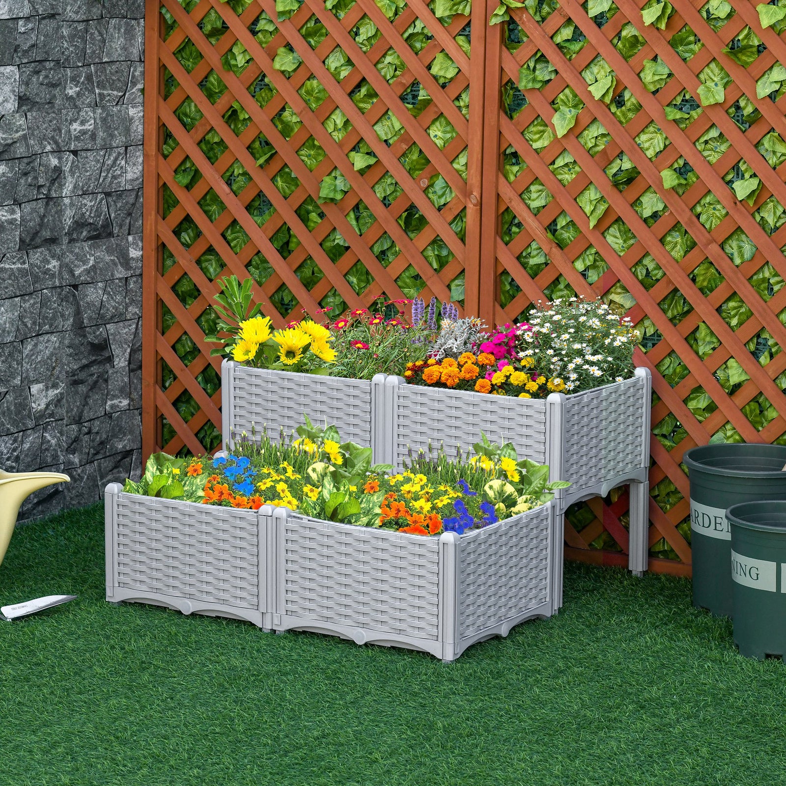 26l Set Of 4 Raised Flower Bed Plant Stand | Gray