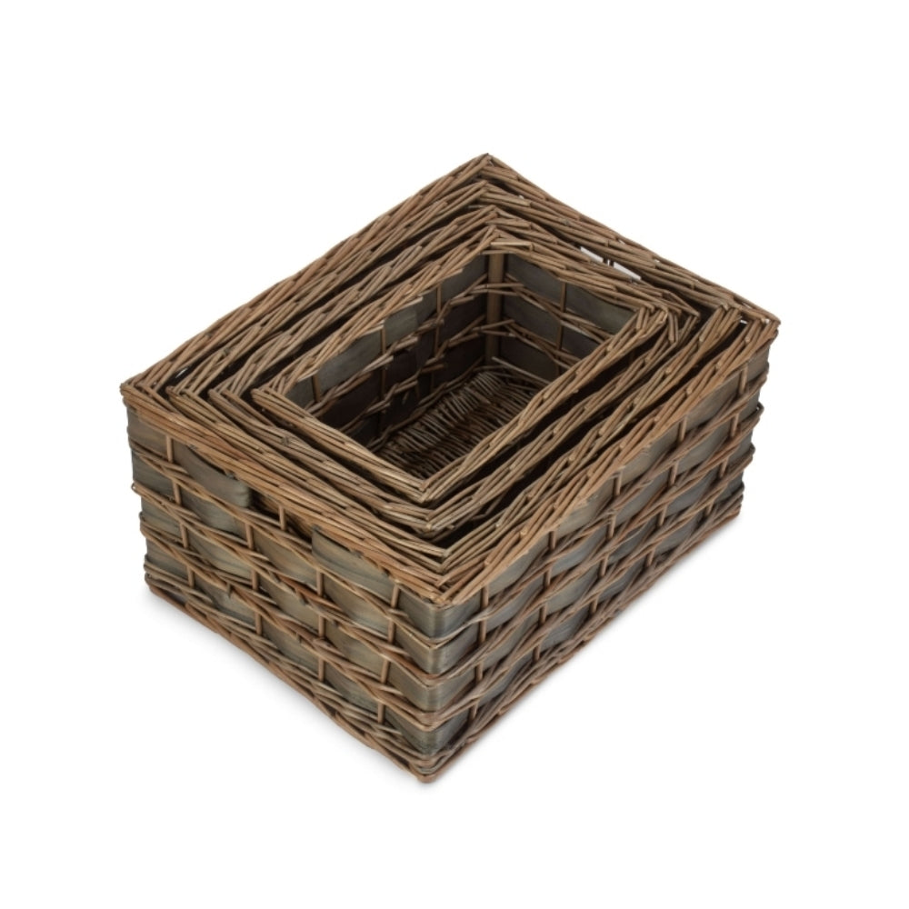 Wicker Unlined Grey Scandi Storage Basket | Set-of-4