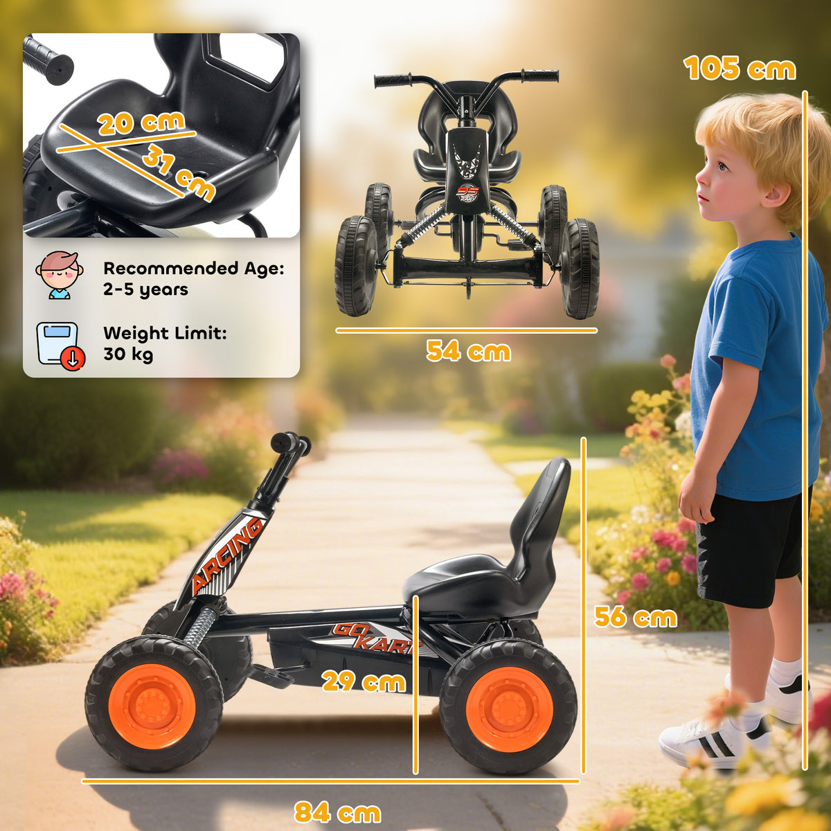 Pedal Go Kart, Go Kart For Kids Ages 2-5 Years | Black