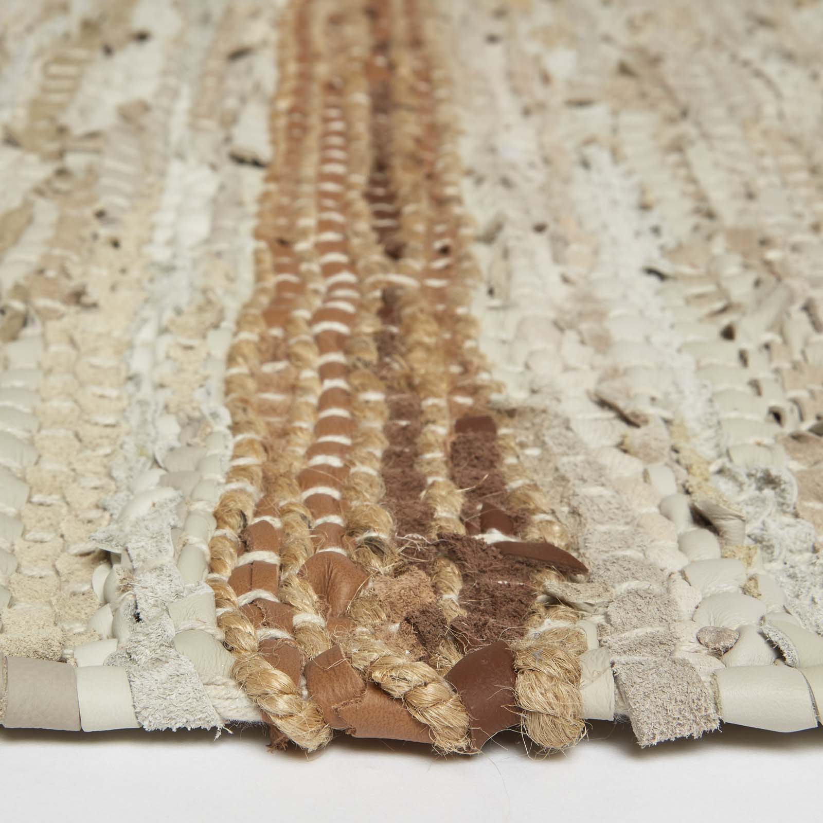Recycled Leather Handwoven Stripe Rug | 60cm x 80cm | Brown