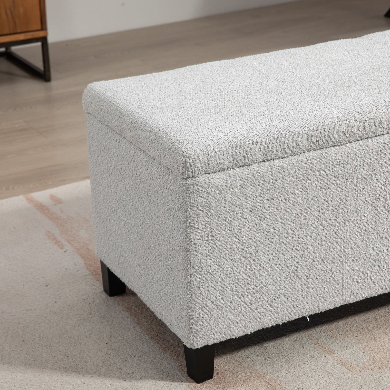 Sherman Boucle Fabric Storage Ottoman - Light Grey