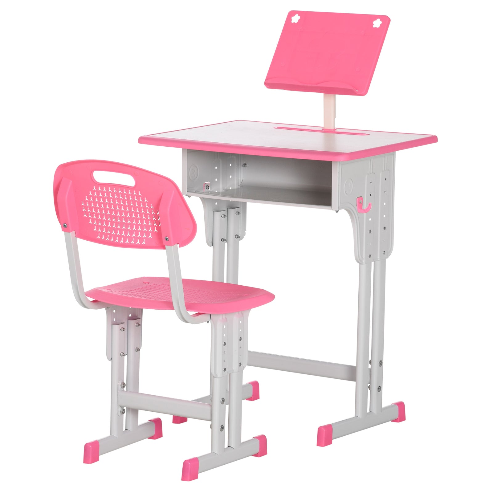 Kids Desk And Chair Set W/ Drawer, Book Stand, Pen Slot | Pink