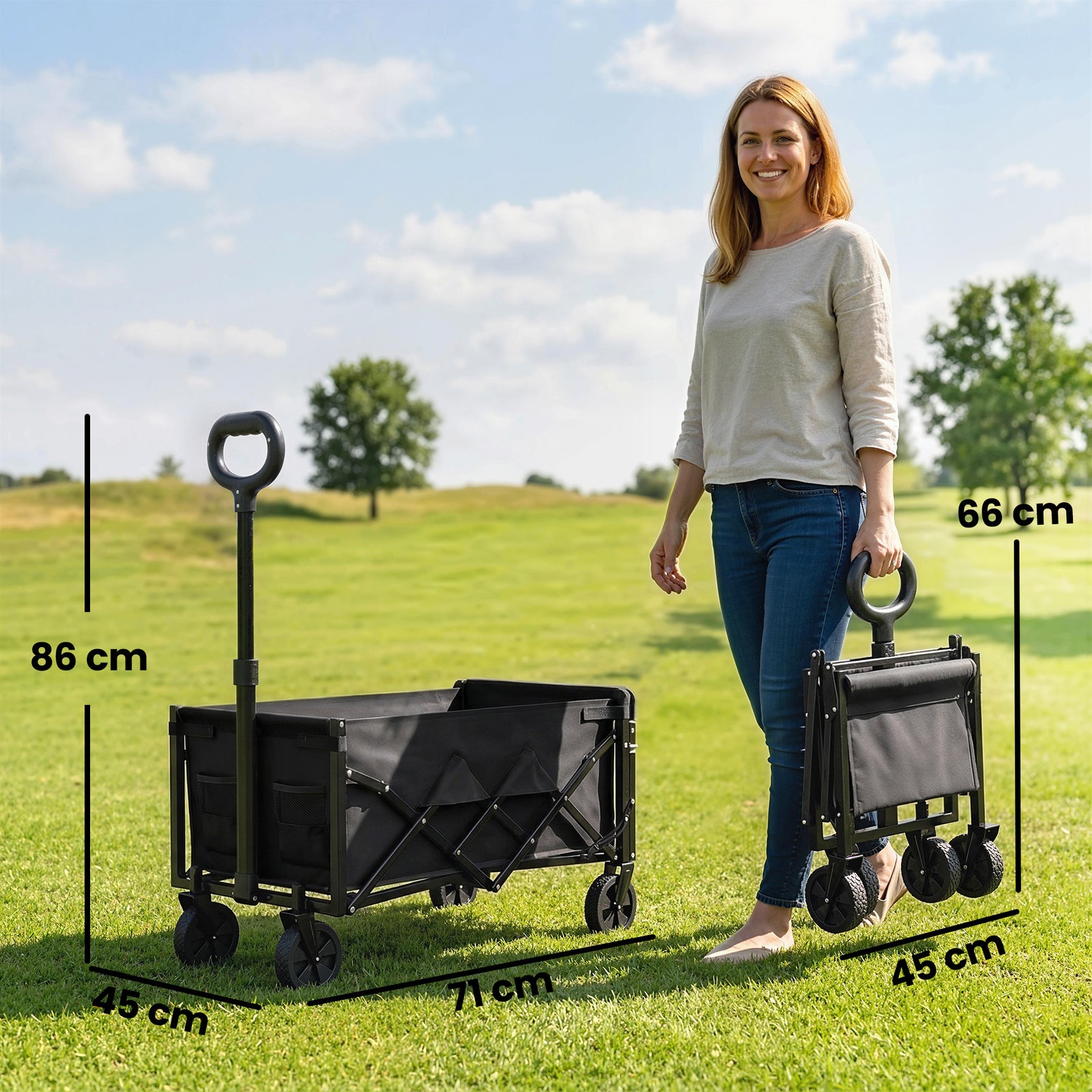 60l Festival Trolley On Wheels, Collapsible Wagon Cart | Black