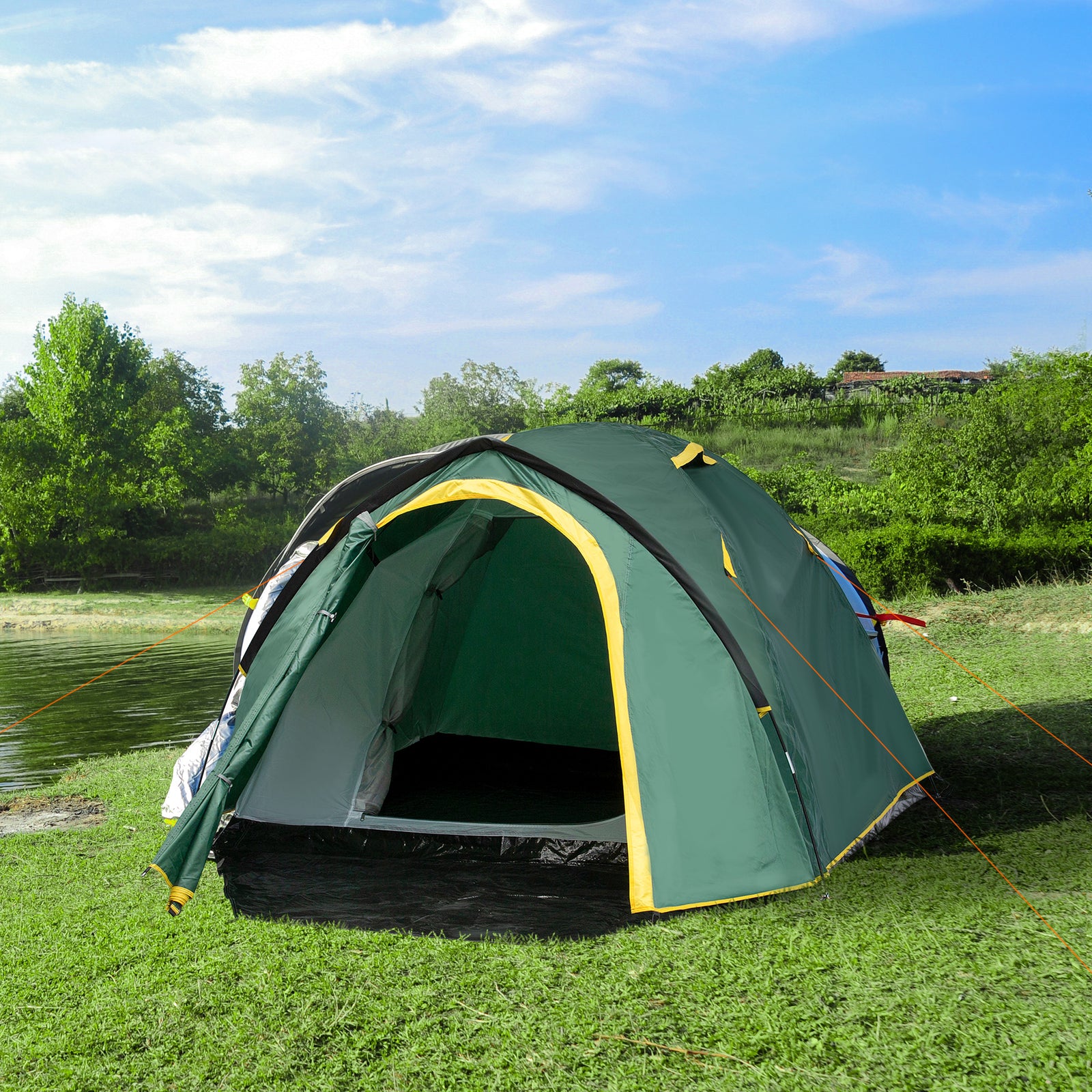 Compact Camping Tent W/ Vestibule & Mesh Vents For Hiking | Multi Colour