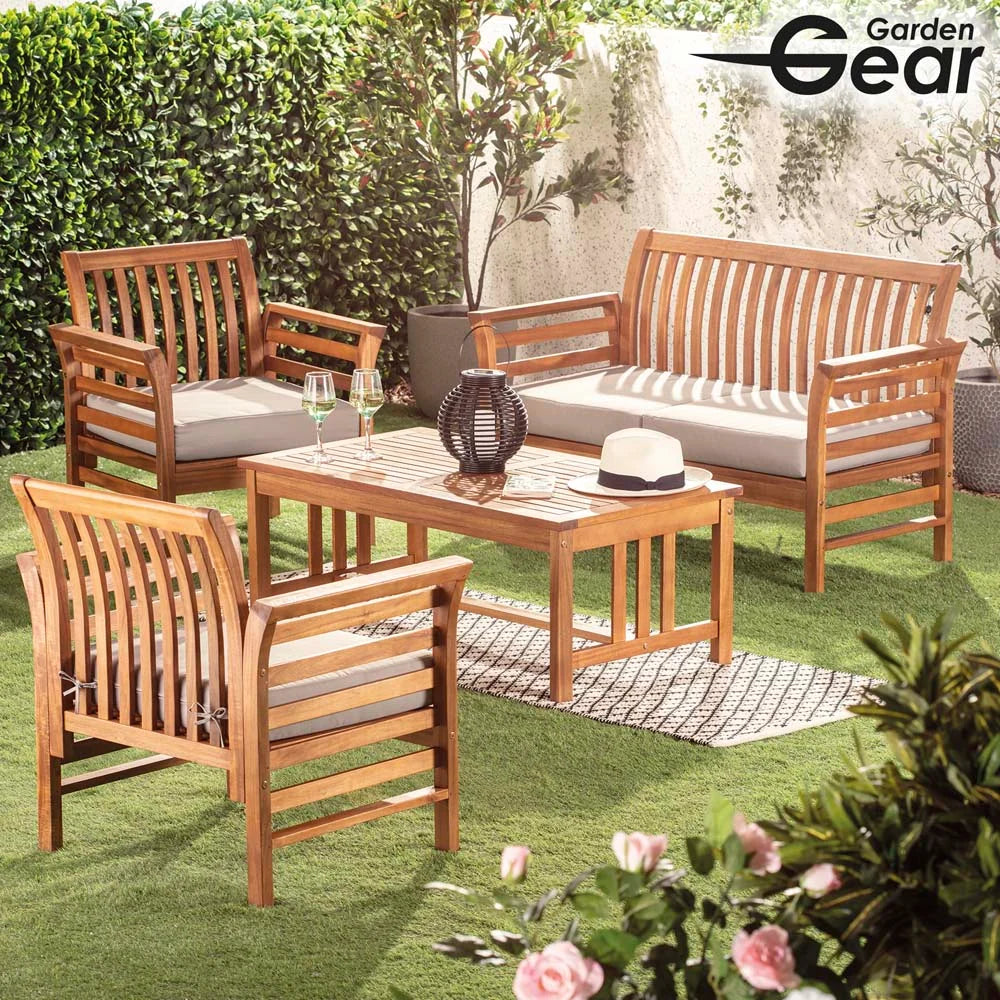 Garden_Gear Acacia 4 Person Lounge Set W/8cm Deep L.grey Cushions