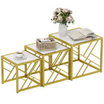 HOMCOM Set Of 3 Nesting Coffee Tables Square End Tables W/ Metal Frame White
