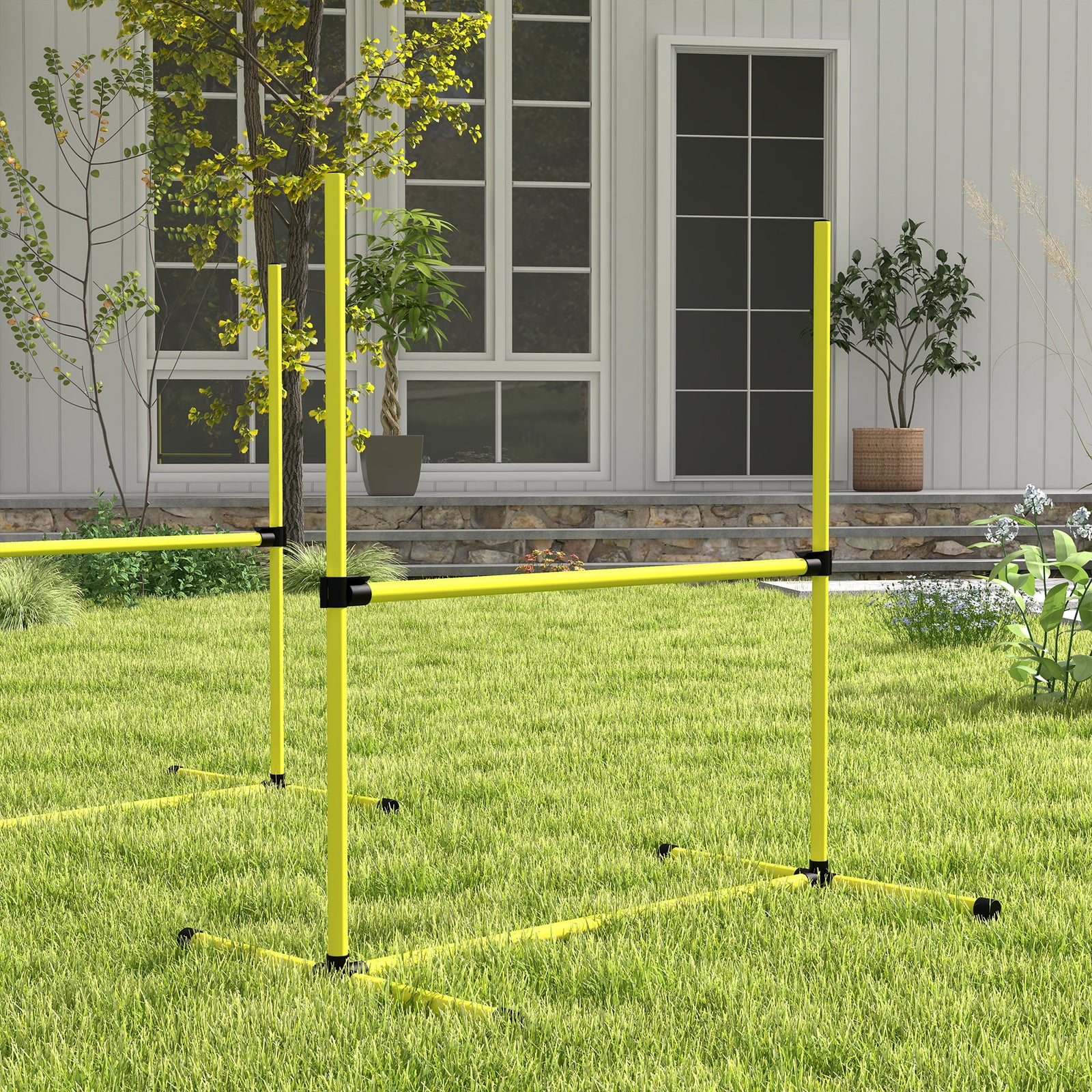 Pawhut 4 Pieces Dog Agility Training Equipment With Carrying Bag, Yellow