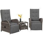 3 Pcs Patio Rattan Wicker Chaise Lounge Sofa Set W/ Cushion | Brown
