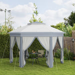 4x4m Hexagon Gazebo With Metal Frame Mesh Curtains Garden