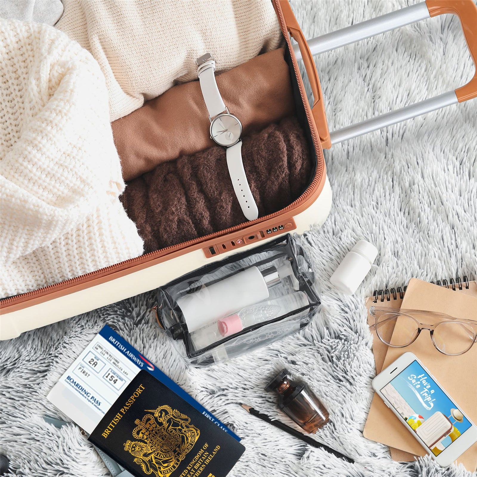 55x40x20cm Lightweight Luggage Overhead Cabin Hard Shell Cabin Suitcase 60+ Airlines Approved - Carry On Case - 4 Wheels | Cabin | Cream