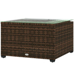 Outdoor Coffee Table W/ Glass Top, Rattan Side Table | Brown
