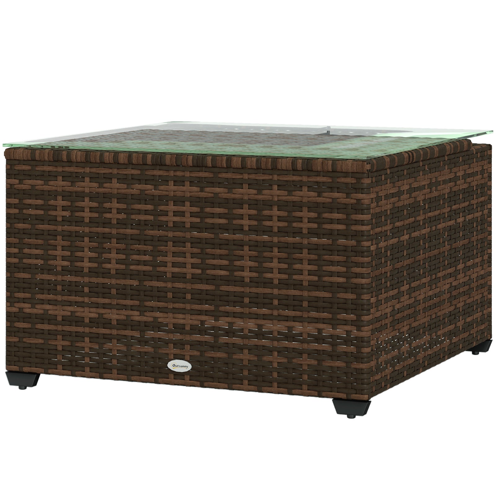 Outdoor Coffee Table W/ Glass Top, Rattan Side Table | Brown