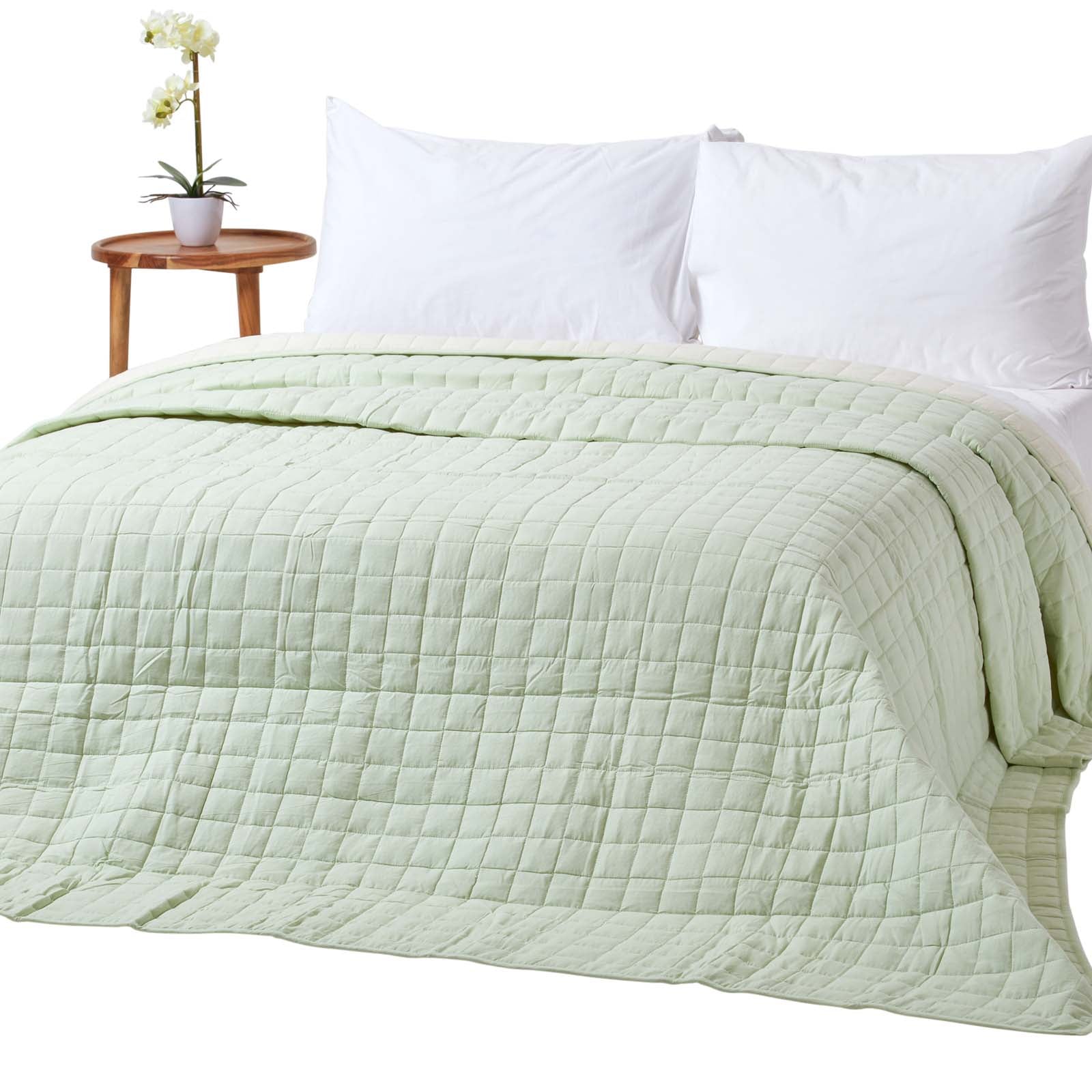 Cotton Quilted Reversible Bedspread | 230cm x 250cm | Sage Green