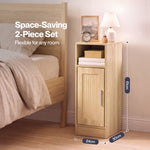 Bedside Table 2 Pc Narrow Side Table Boho Rattan Storage For Bedroom Wood | Brown