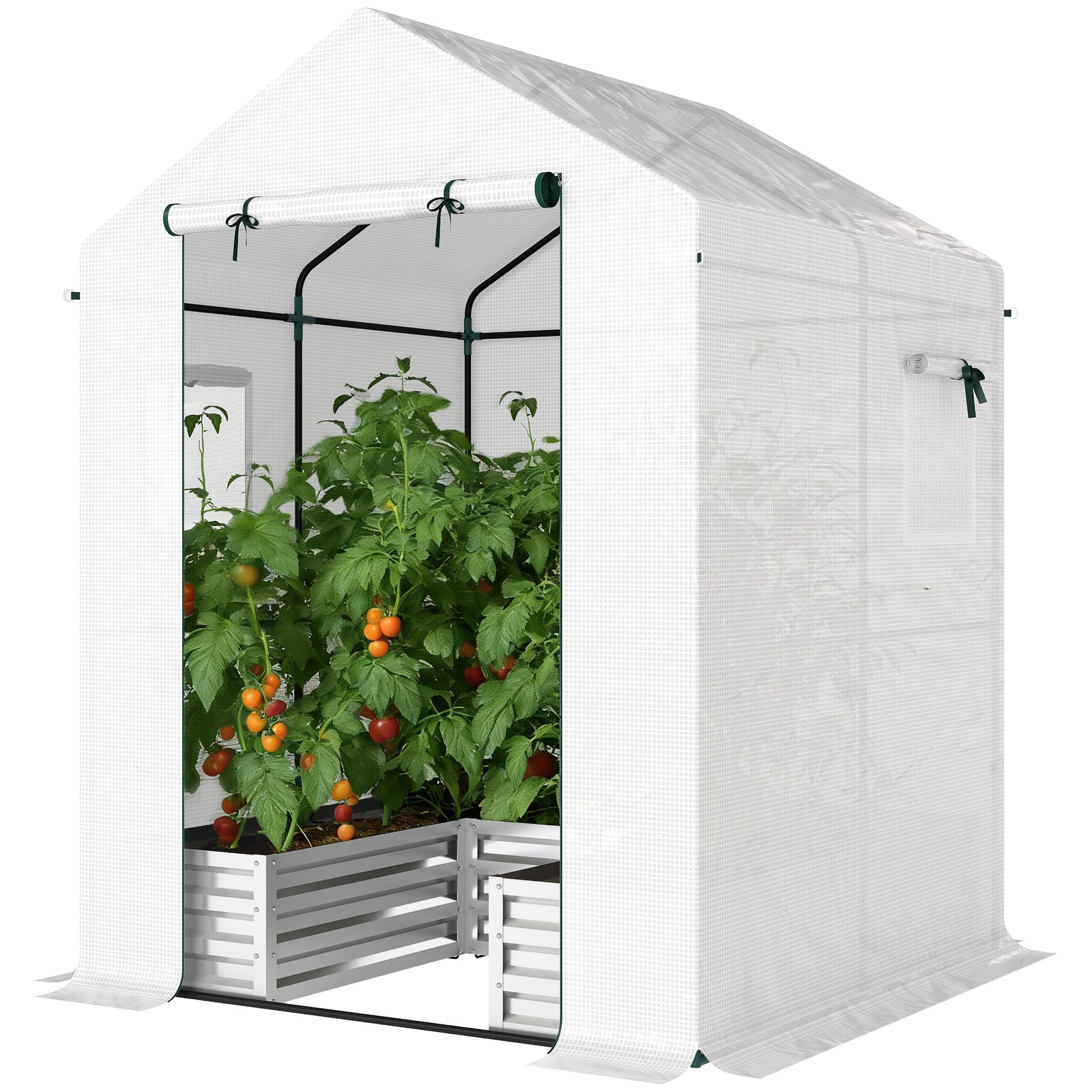 Small Greenhouse Outdoor Greenhouse With Roll Up Door | White