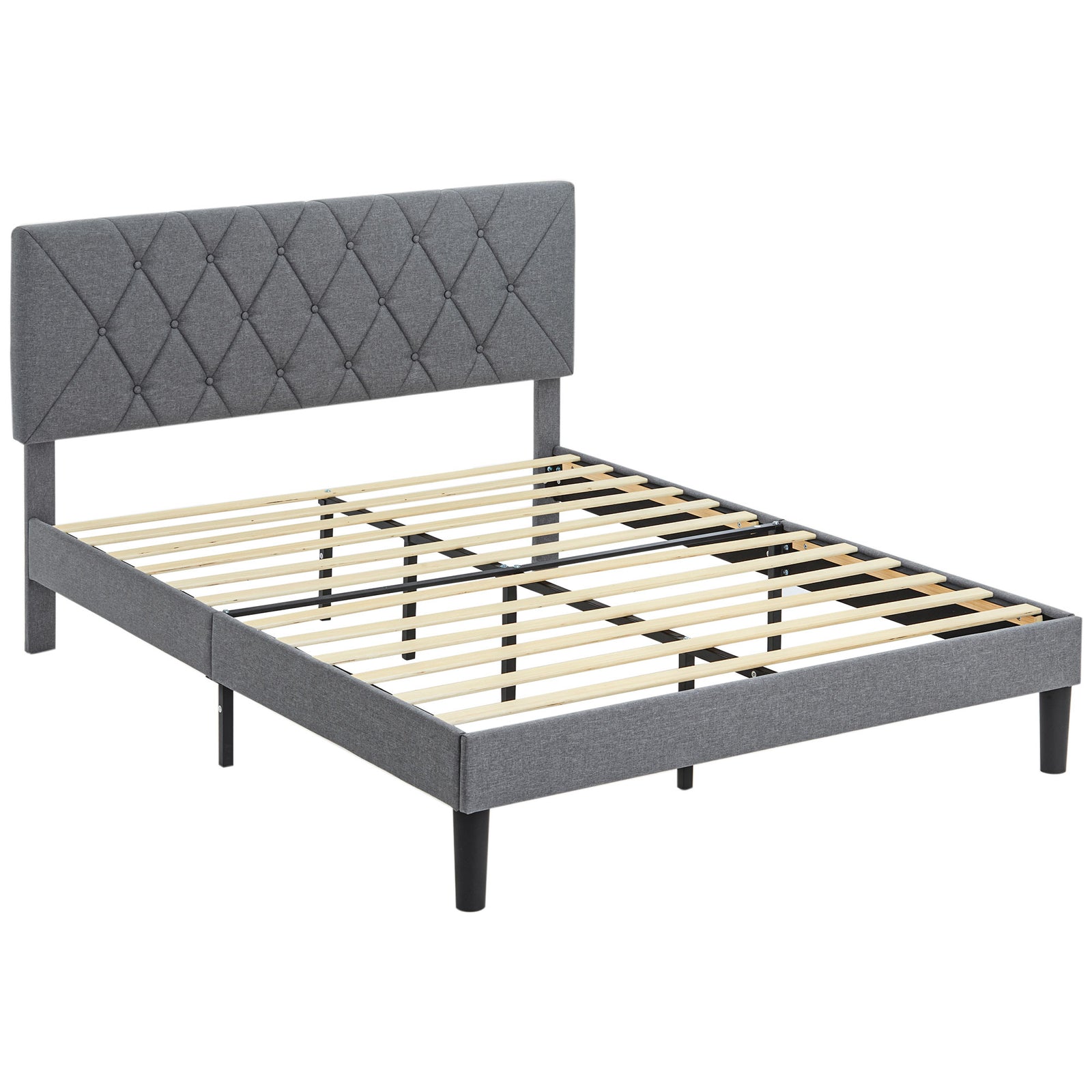Double/king Bed Frame W/ 5 Level Adjustable Linen Headboard | Double